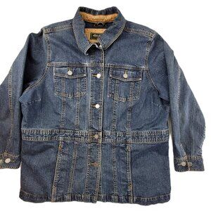 VTG Eddie Bauer Jacket Womens 1x Blue Denim Fitted Stretch Jean Chest Pockets